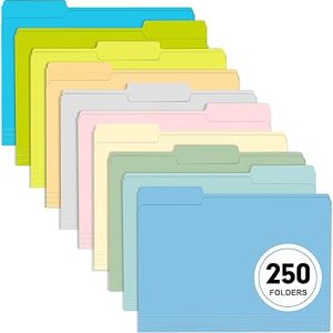 File Folder, RAZCC 250 Pack Colored File Folders, 1/3 Cut Tab File Folder Letter Size, Filing Folders with Tabs for Office School Business Use, Assorted 10 Colors
